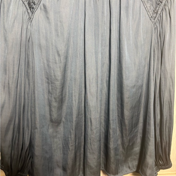 Current Air Slate Blue Ruffle Detail Pleated Satin Blouse Office Stylish Classic - Picture 7 of 11